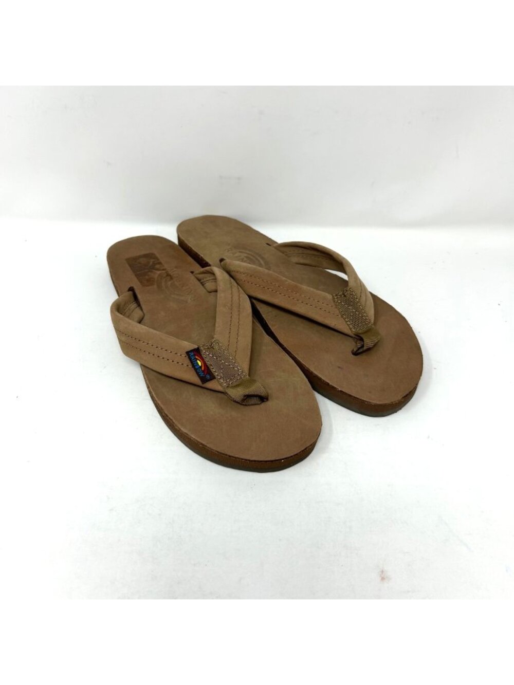 Rainbow Sandals Women's Brown Leather Flip Flops Arch Support Large 7.5-8.5